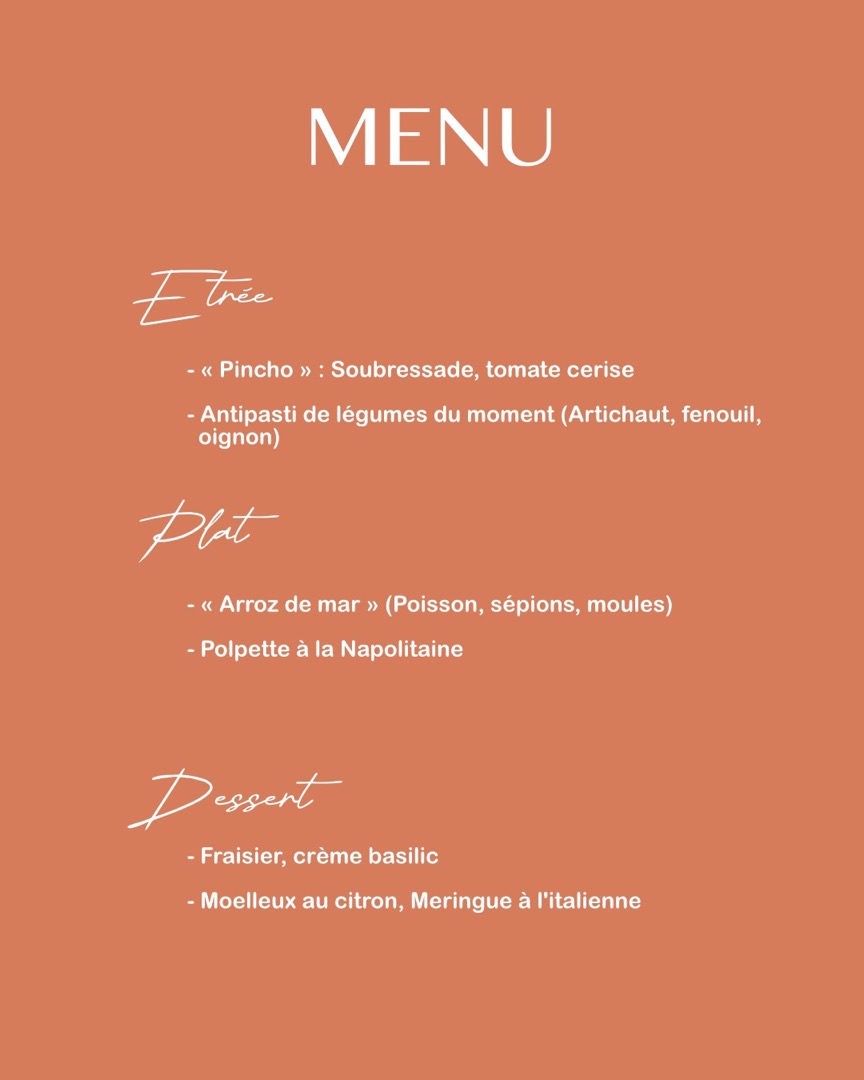 Carte hebdomadaire de L'Amusette sur fond terracotta